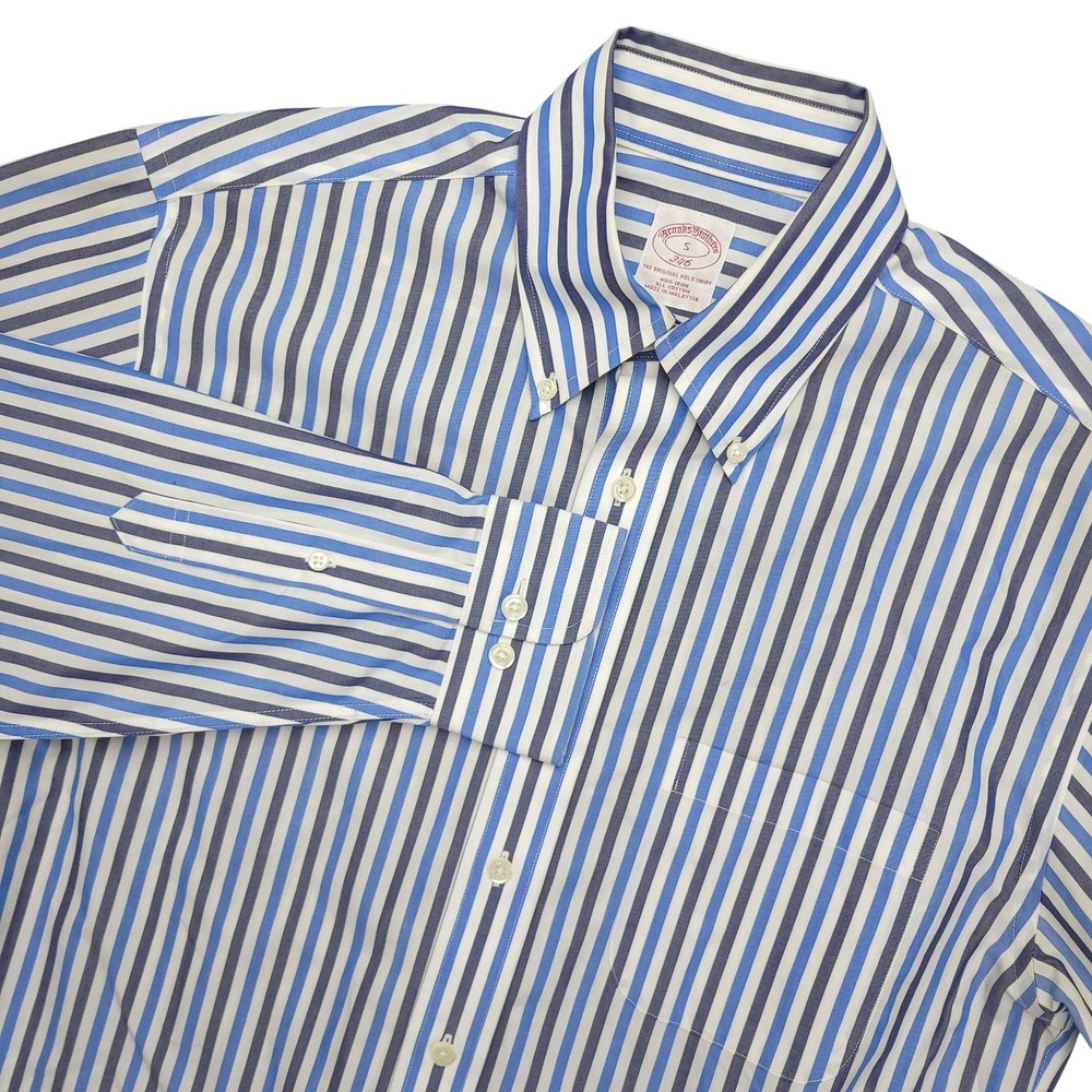 Brooks Brothers Dress Shirt Mens Small Blue Stripe Non Iron Cotton Button Down
